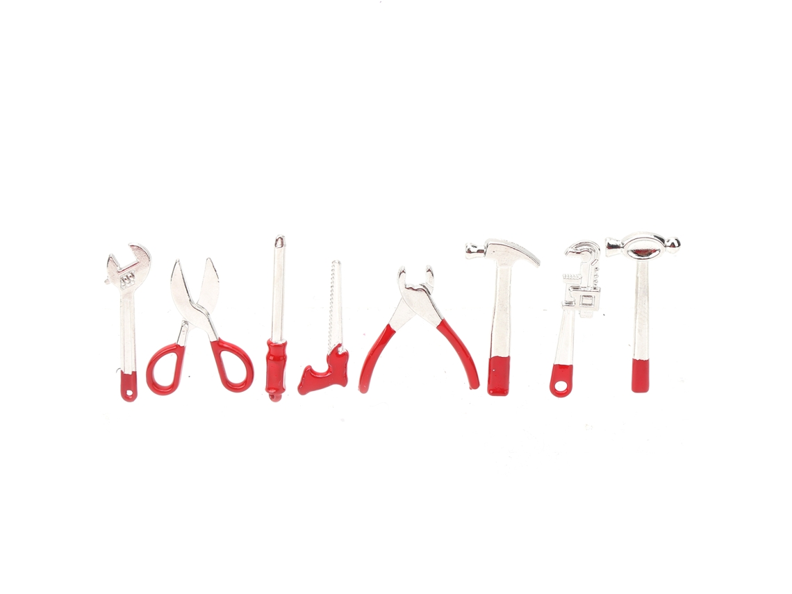 Mali kit de Ferramentas Mini 1:12 em Liga de Zinco para Casinha de Boneca 8pcs Acessórios