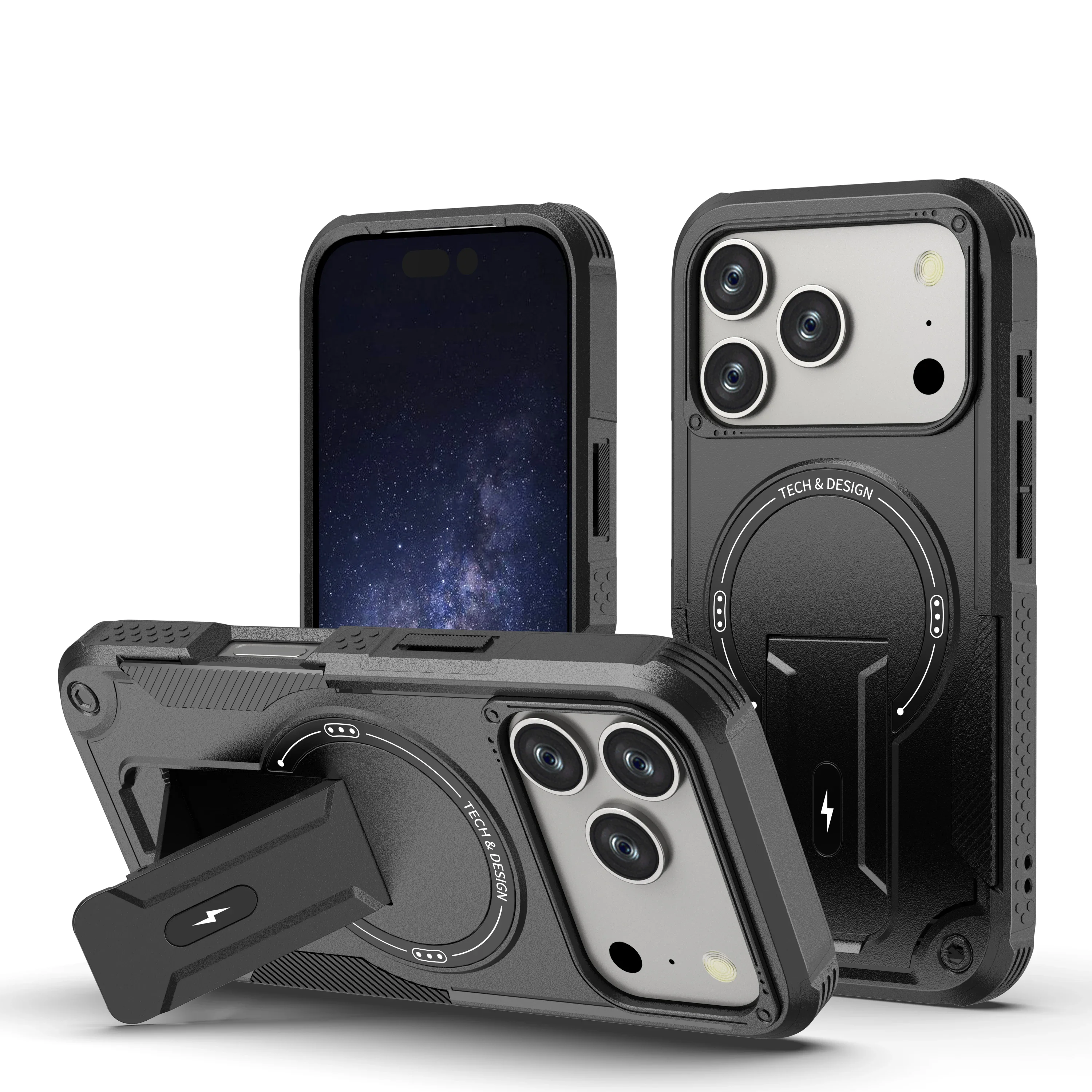 (preto, Iphone 16 Pro) Capa De Carregamento Magnético Resistente Com Suporte Dobrável E Discreto.