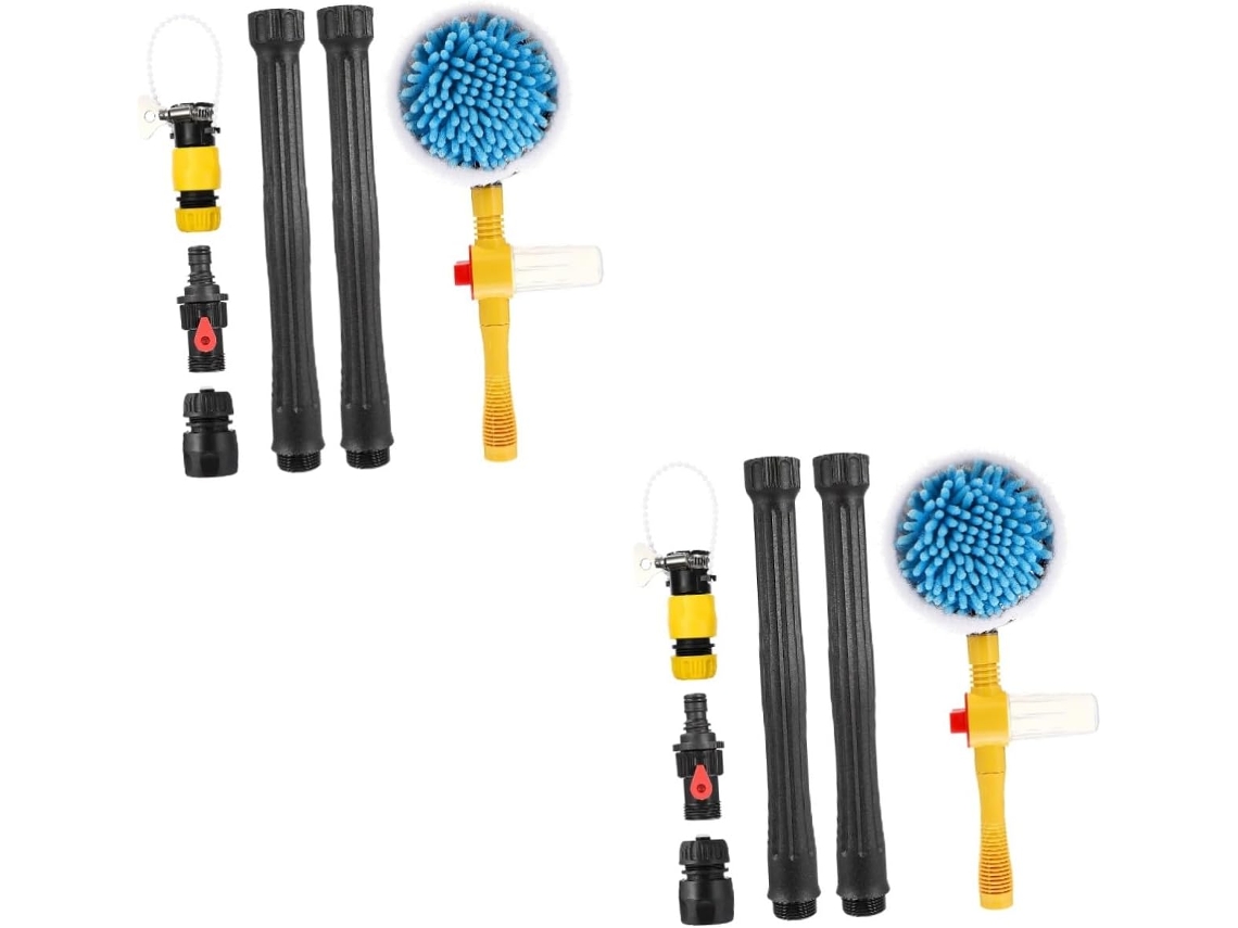 Conjunto De 2 Escovas Para Lavagem De Carros Com Cabo, Vassoura Para Lavar Carros E Caminhões, Polipropileno Amarelo.