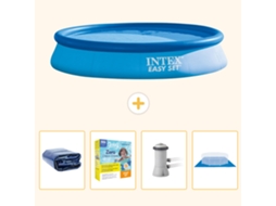 Piscina Inflável Redonda INTEX Easy Set 366 X 76 Cm Azul Incluída Vela Solar Pacote de Manutenção Bomba de Filtro de Piscina Folha de Base