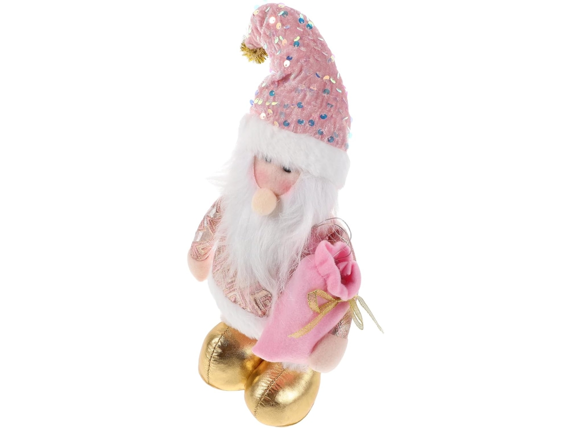 Boneca Pelúcia Elástica Música Enfeite Festivo Tecido Macio Janela Decoração Inverno Rosa Luz Mesa GOKOCO