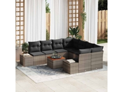 Vidaxl Conjunto De Sofá De Jardim Com Almofada 9 Pcs Cinzeto Vime Pe