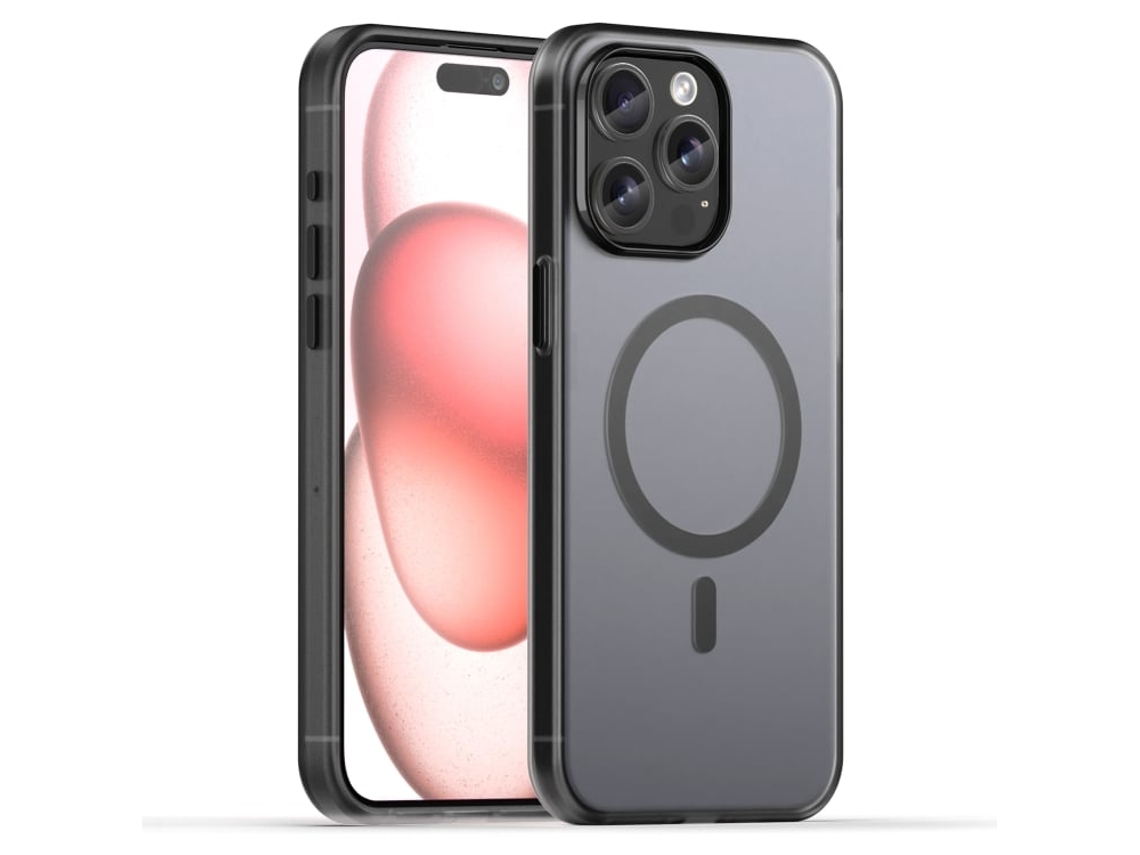 Capa Híbrida Translúcida Para Iphone 15 Pro Max - Tpu E Pc Com Magsafe | Fosca - Preta