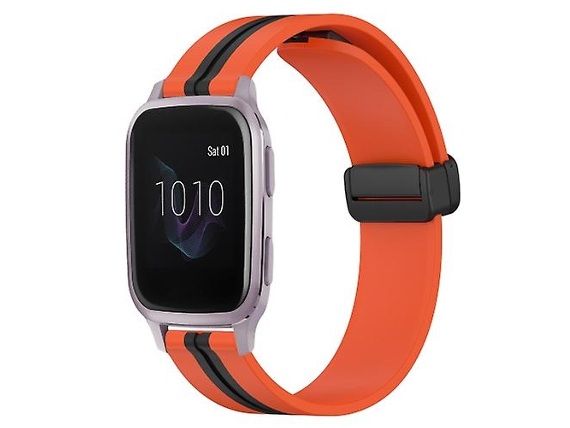 Bracelete para Garmin Venu Sq 20Mm Faixa de Relógio de Silicone com Fecho Magnético Dobrável Laranja-Preto VENISYMLIS