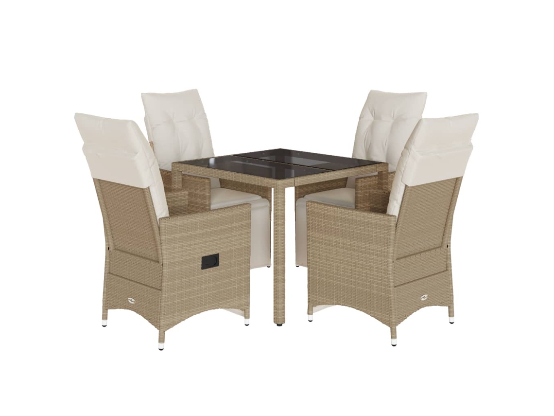 Conjunto de 5 Bistrôs para Jardim com Almofadões Vime Pe Bege MAISON EXCLUSIVE