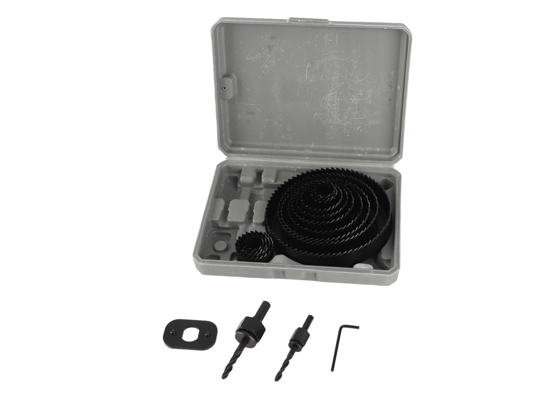 Conjunto de serra de furo de aço carbono com mandrins e arruela para corte em madeira plástico PVC com broca elétrica S/MARCA