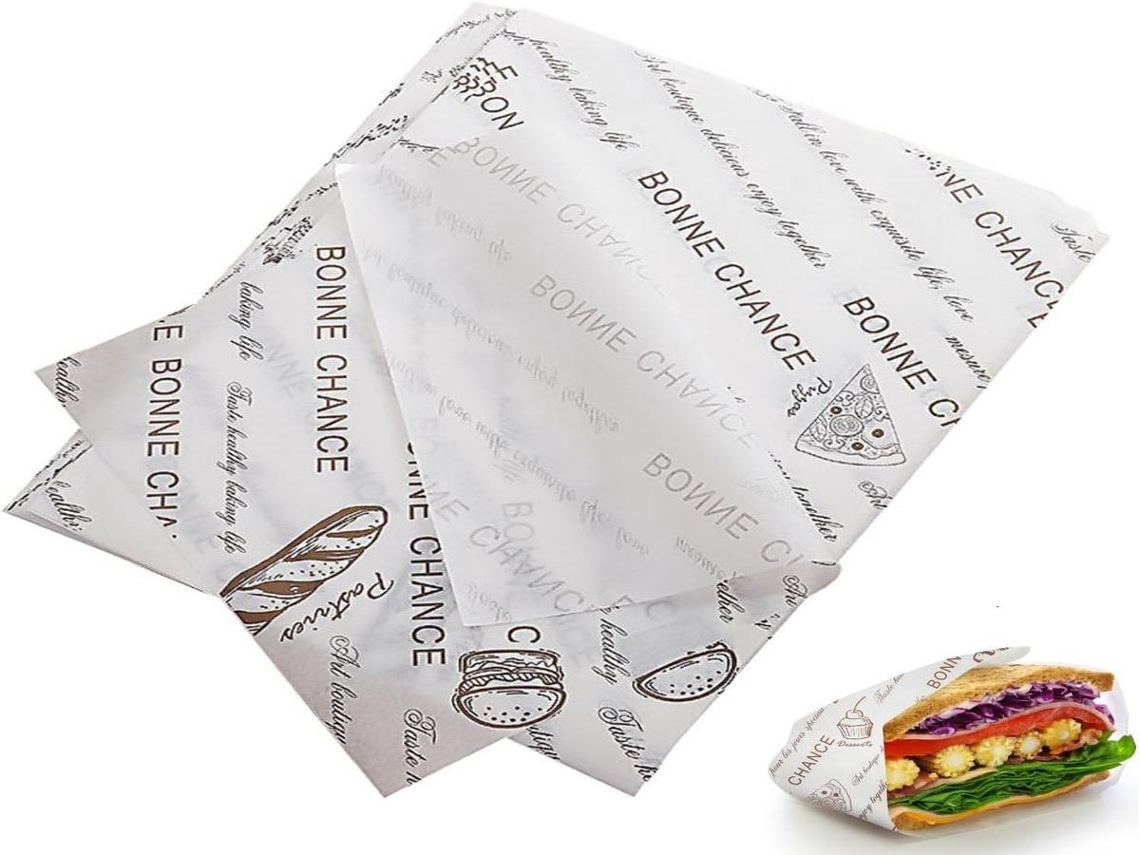 Sacos de papel Lurelia, papel encerado, 38 x 28 cm, antiaderentes, para alimentos e lanches.