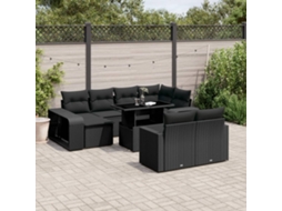 Jogo de Sofá Jardim 11 Peças C/ Almofadões Vime Pe Preto Dkd Home Decor