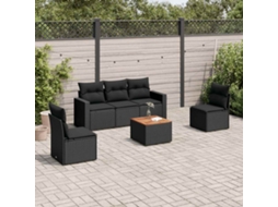 Vidaxl 6 Pcs Conjunto Sofás De Jardim C/ Almofadões Vime Pe Preto