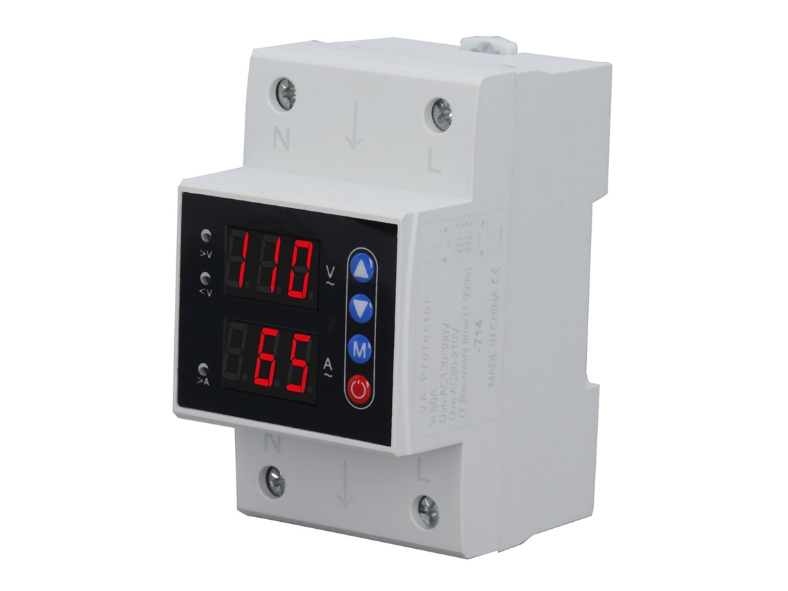 Protetor Inteligente De Tensão E Corrente Ajustável 80a Ac80-300v Com Reset Automático
