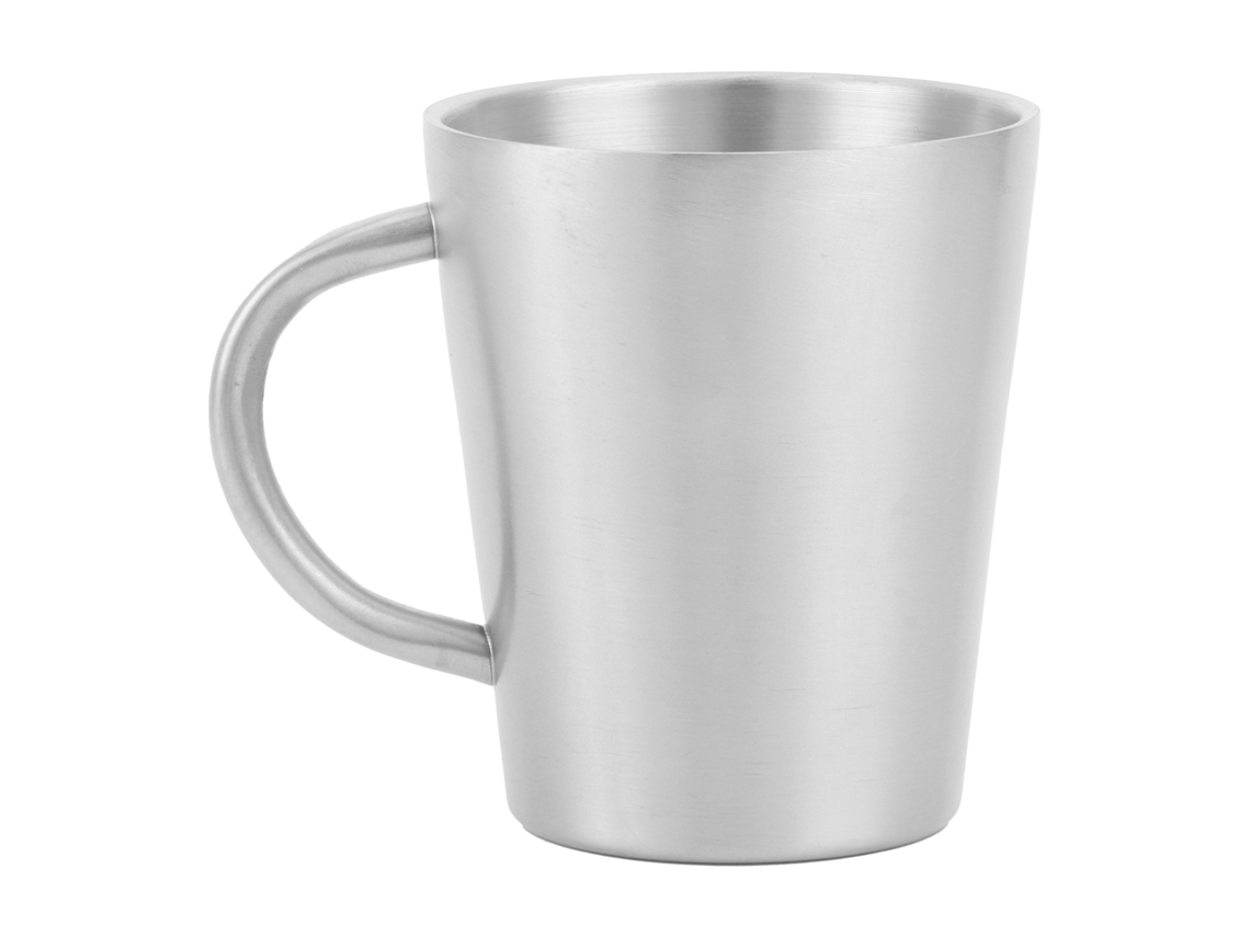 Caneca Portátil de 300 Ml em Aço Inoxidável 304 com Parede Dupla e Isolamento Térmico, Café e Cerveja, Alça, Acabamento Prateado Fosco AQUAFORGE