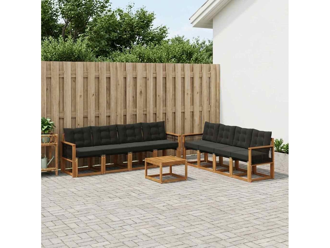 Vidaxl Conjunto De Sofás Para Exterior 9 Pcs Natural E Preto
