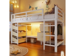 Cama Meia Altura 90x200cm Branca Com Gaveta Bolsa Led Gancho Coxim