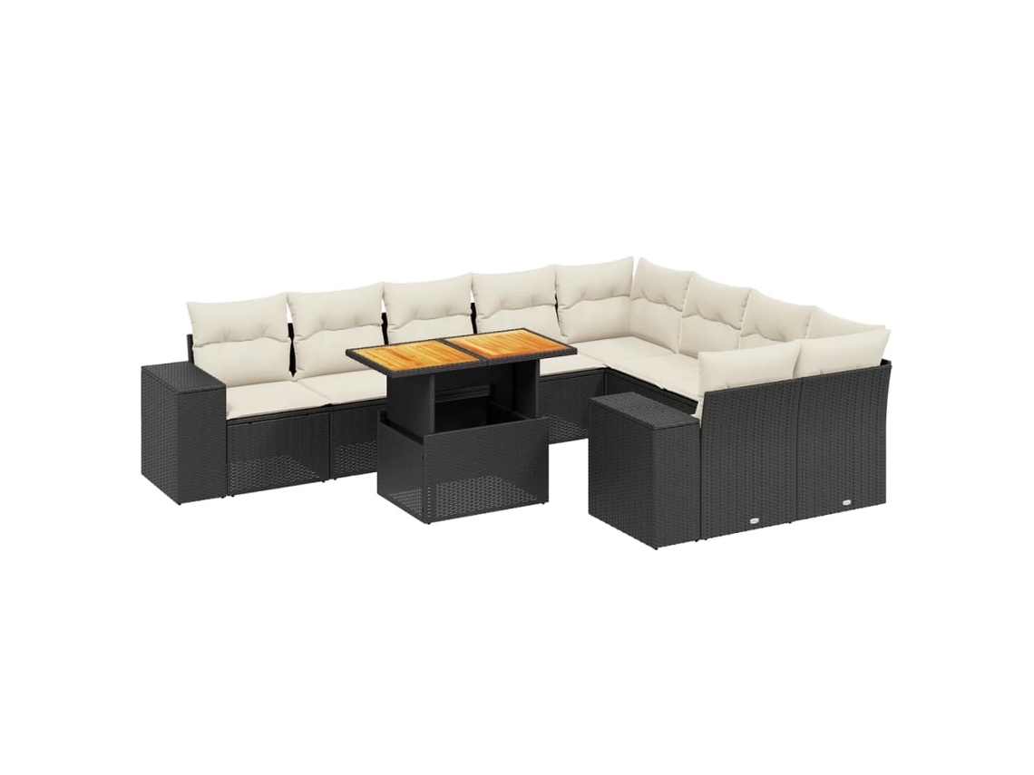 Conjunto de 10 Sofás de Jardim com Almofadões Vime Pe Preto MAISON EXCLUSIVE