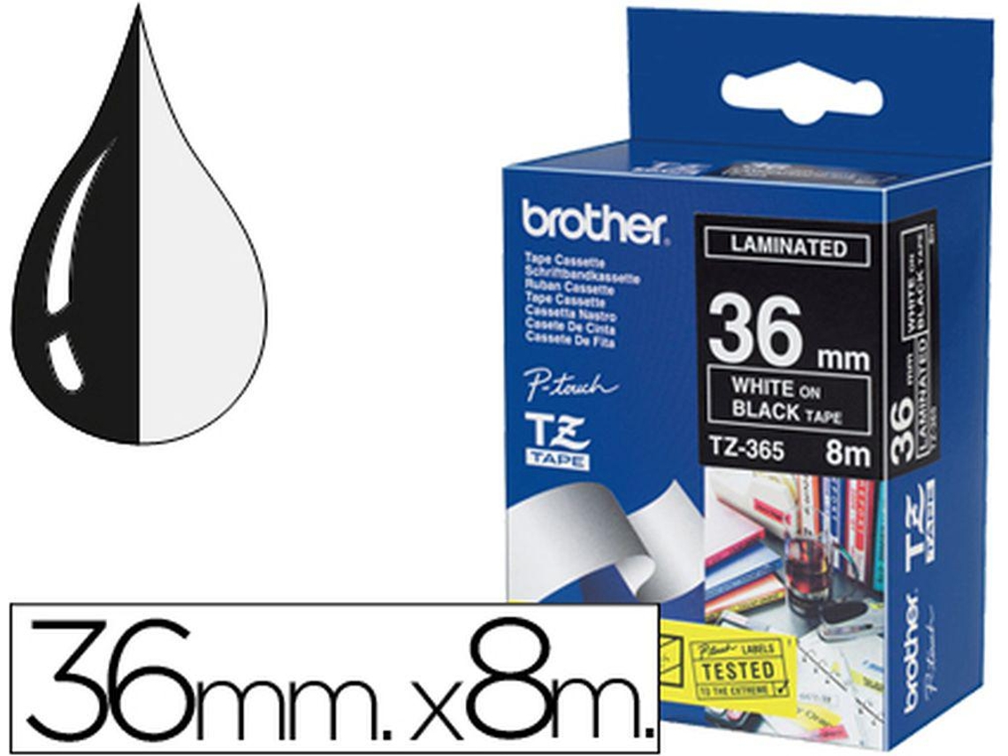 Fita Brother Tz 365 Laminada Preto Branco 36mmx8M
