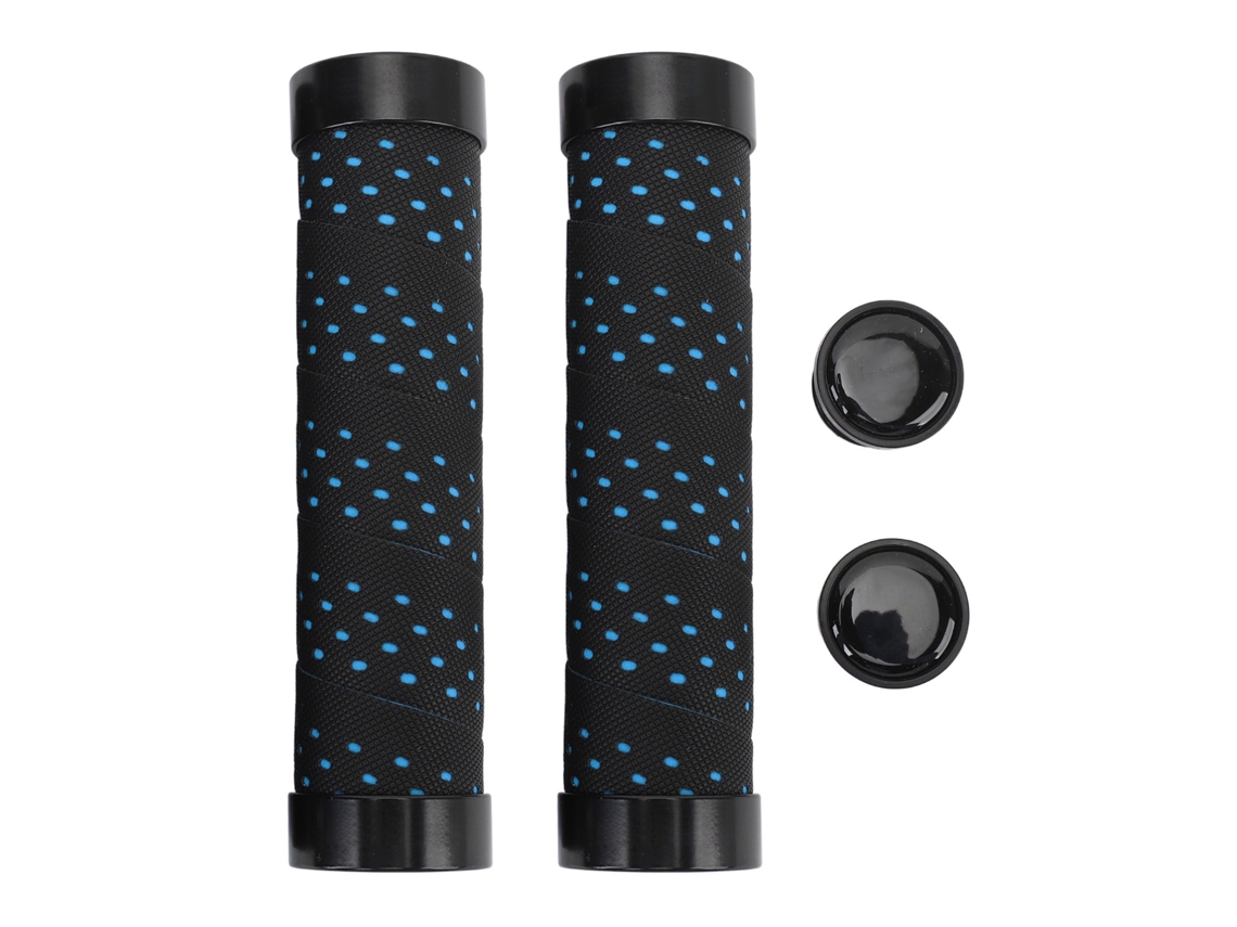 Kit De Manoplas De Bicicleta Pu Anti-derrame Com Trava Dupla 22.2mm Preto Com Base Azul