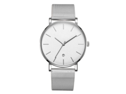 Reloj De Pulsera Analógico De Cuarzo Con Dial Redondo Plata Funda Plata Espejo Blanco Agujas Plata