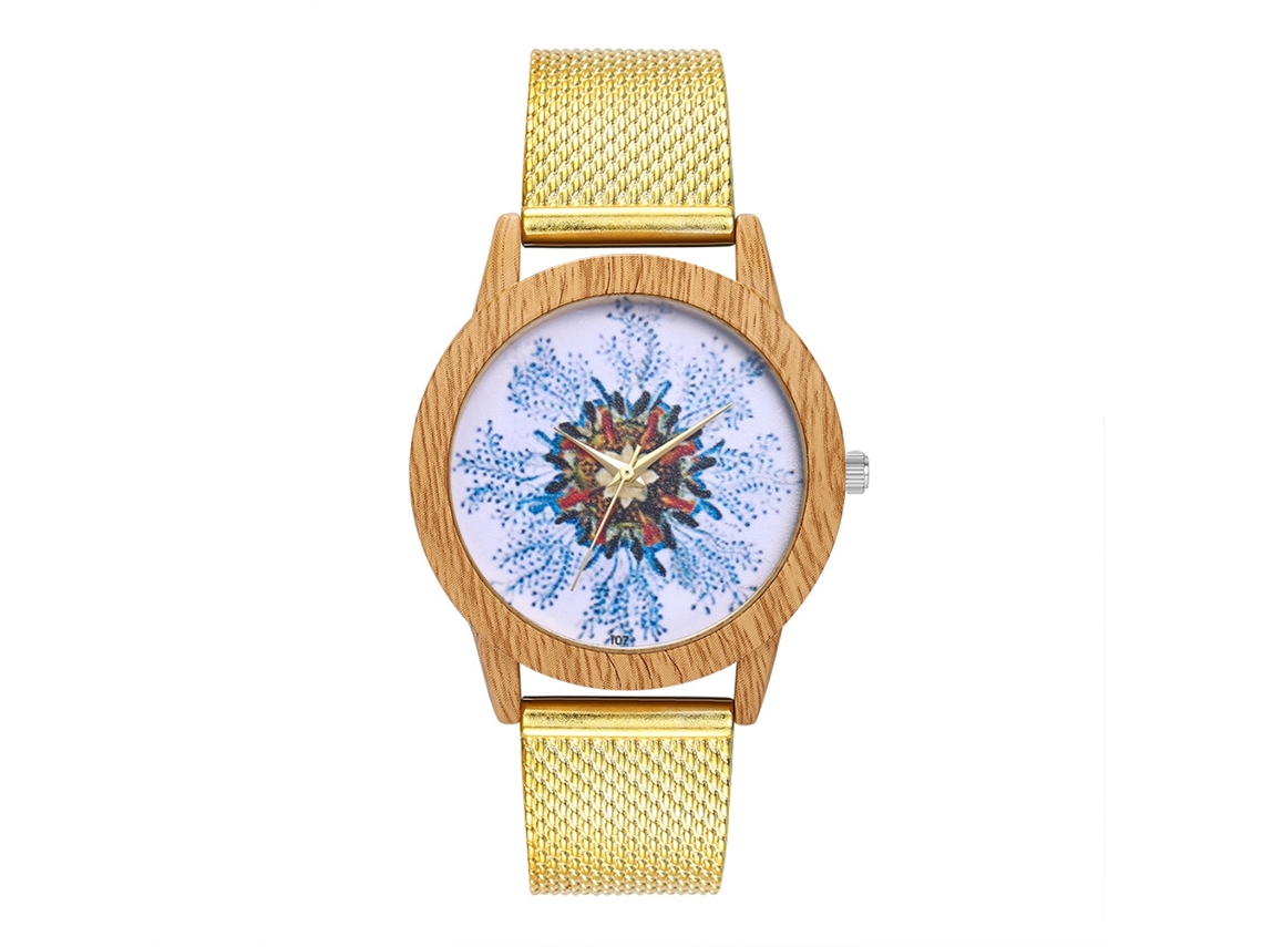 Relógio de pulso unissex Zhoulianfa com mecanismo de quartzo e pulseira redonda de malha (dourado)