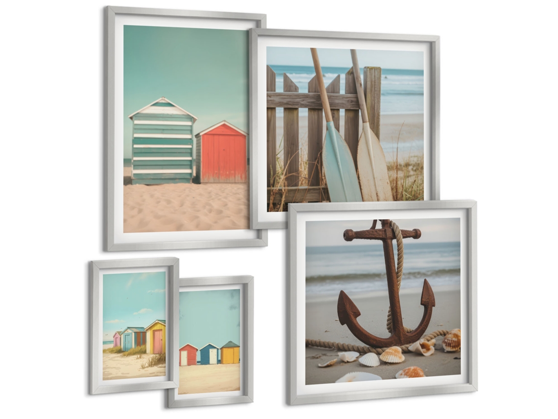 Pinturas Murais Modernas Ruas Charmosas Com Pizza Moldura Prateada Imagens Para Um Quarto Infantil Espelharte (conjunto De 5 Imagens)
