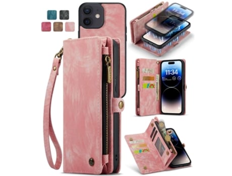 Capa Inch Para Iphone 12 Caseme Pele Sintética Anti-riscos Magnética Rosa