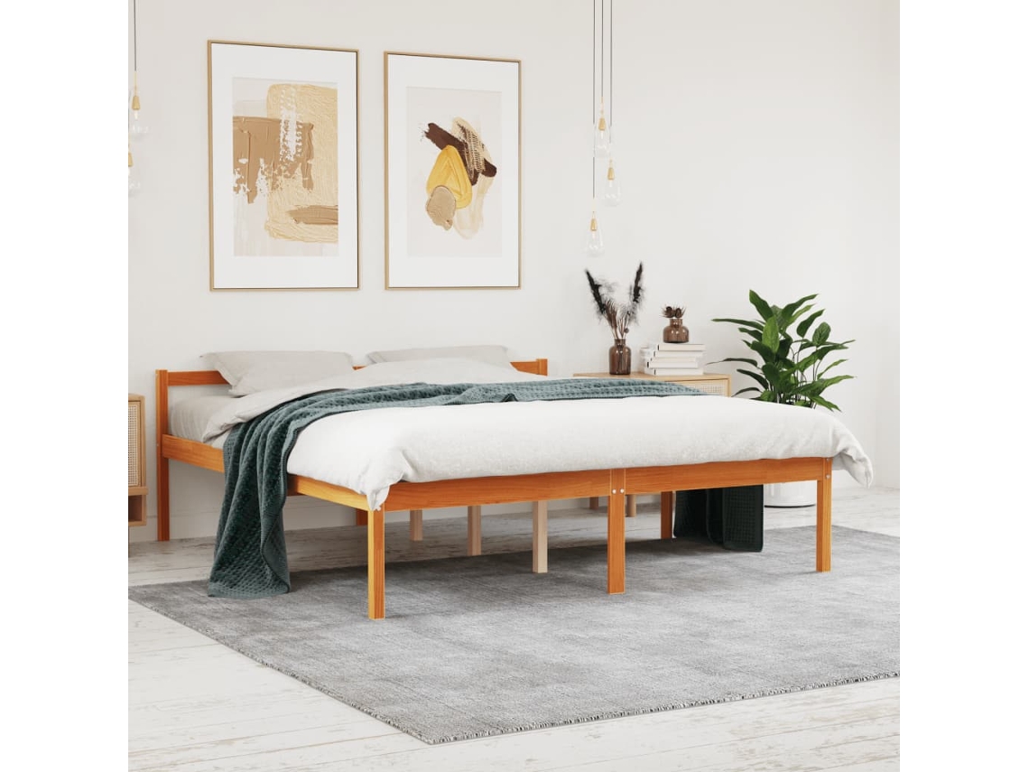 Vidaxl Cama Para Idosos 160x200 Cm Madeira Pinho Maciça Castanho Cera