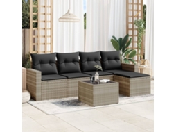 Vidaxl 6 Pcs Conj. Sofás Jardim Com Almofadões Vime Pe Cinzento-claro