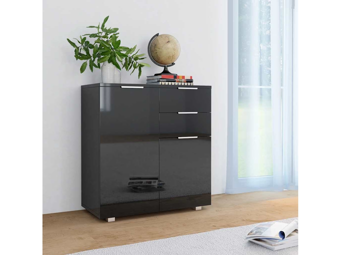 Vidaxl Aparador Em Contraplacado 71x35x80 Cm Preto Brilhante