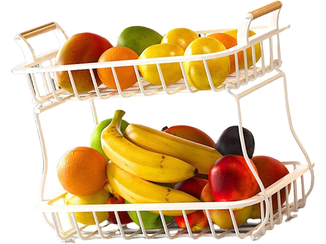 Organizadores De Bancada De Cozinha Removíveis Em Metal Com Dupla Camada Para Frutas, Legumes E Espaço
