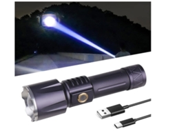 Lanterna Led Super Brilhante Recarregável de 90000 Lúmens Longa Distância com Feixe 1500 Metros 5 Modos Preta Bisbisous VIGA EUROPE