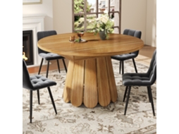 Mesa Em Madeira Transformável Redonda A Oval 118-158cm Versátil Varanda Cozinha Para 6 Pessoas Cor Castanho