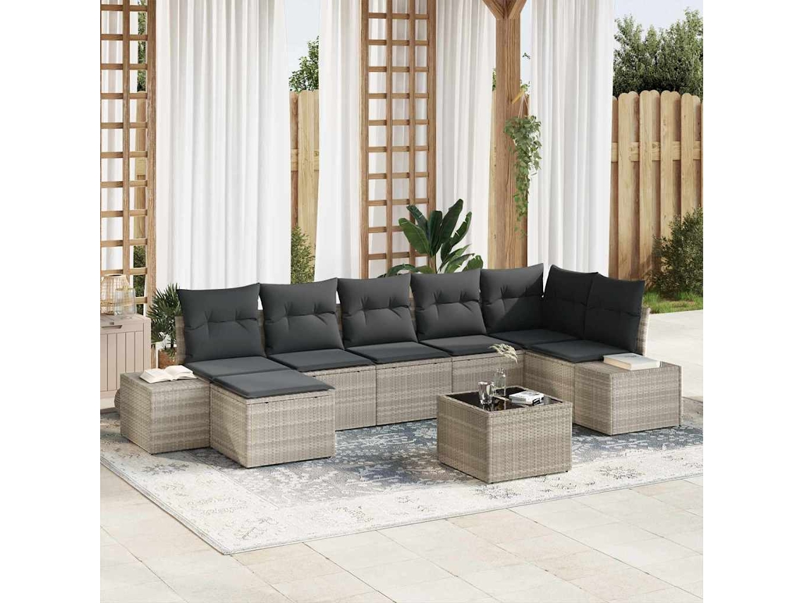 Vidaxl Conjunto De Sofá De Jardim 8 Unid. Cinzento-claro Vime Pe