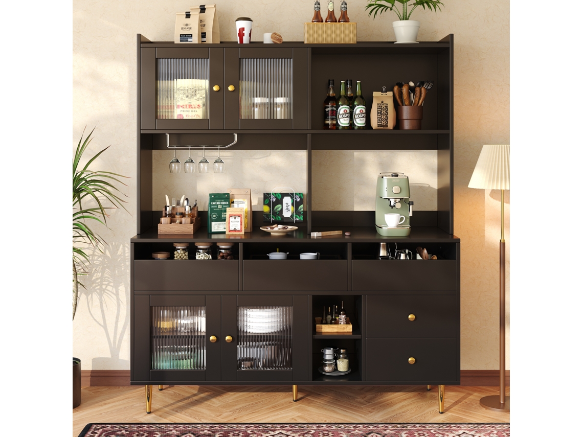 Buffet Alto Moderno Em Mdf Arrumação Em Vários Níveis Preto Estilo