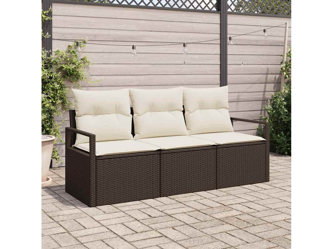 Vidaxl Conjunto De Sofá De Jardim 3 Unid. Marrom E Branco Vime Pe