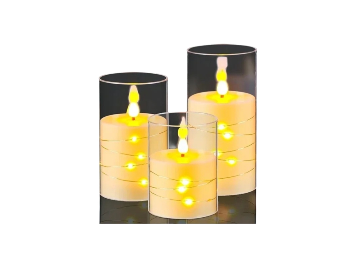 Cordão De Luzes Led Eletrônico Sem Chama (15 Cm), Feito De Acrílico Transparente.