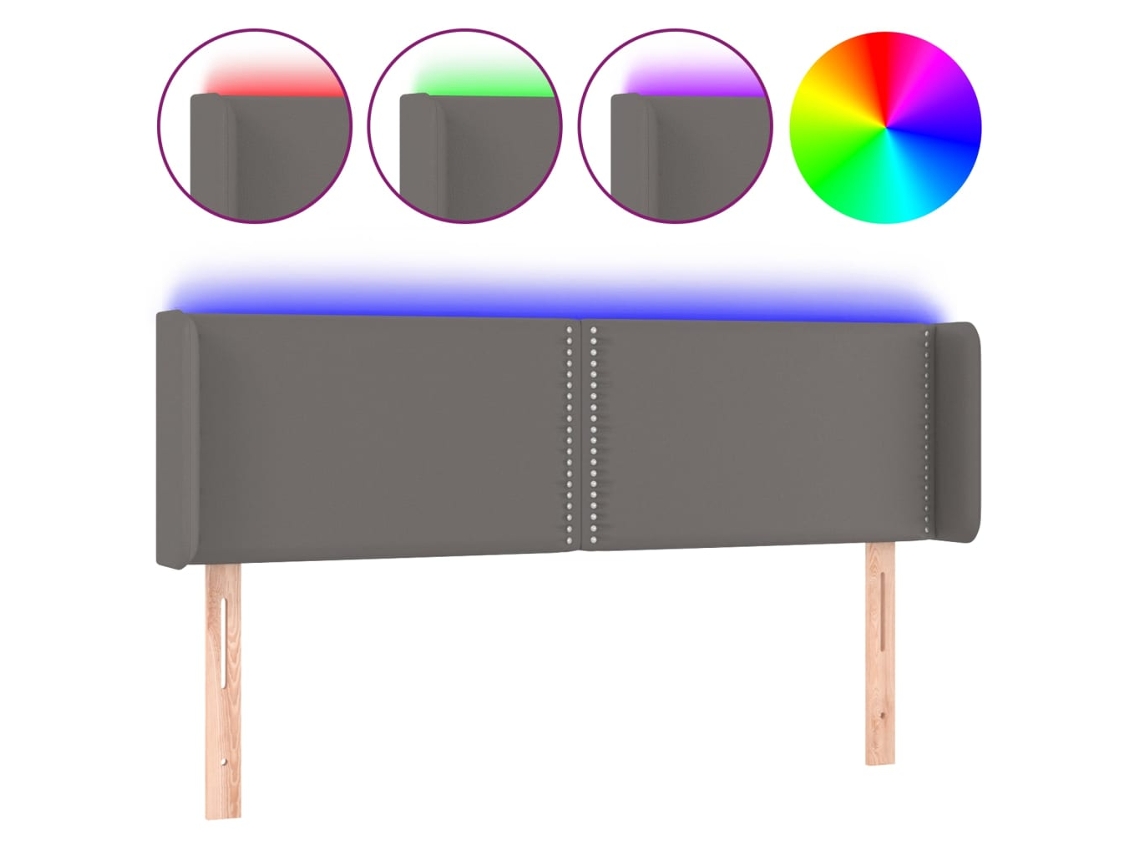 Cabeceira de Cama com Led 147x16x78/88 Cm Couro Artificial Cinzento MAISON EXCLUSIVE