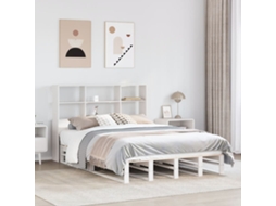 Vidaxl Cama Com Estante Sem Colchão 160x200 Cm Madeira Maciça Branco