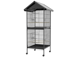 Gaiola Para Pássaros Convertível Em Somente Uma Com Rodas 4 Comedouros E 4 Poleiros E Bandejas Amovíveis 78x75x168 Cm Preto