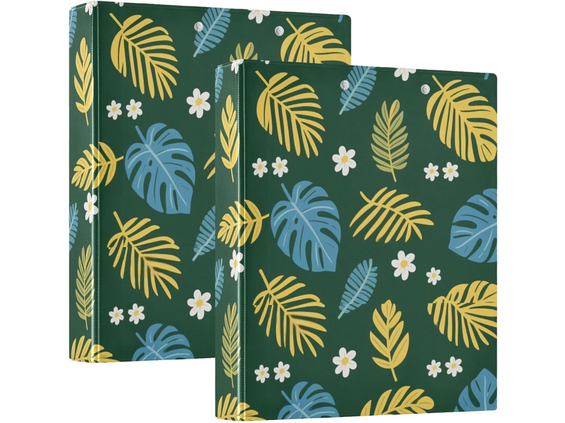 Pasta De Argolas 3, 8cm Com Estampa Floral Tropical Verde Oliva E Capa Bolso, Pacote Com 1 2 Unidade, Material De