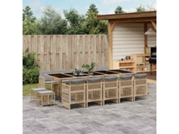 Vidaxl 15 Pcs Conj. Jantar Jardim C/ Almofadões Vime Pe Bege Misturado