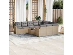 Vidaxl 11 Pcs Conjunto Sofás De Jardim C/ Almofadões Vime Pe Bege