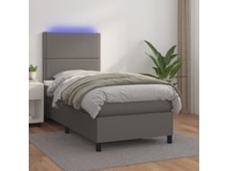 Vidaxl Cama Box Spring C/ Colchão/led 100x200cm Couro Artificial Cinza