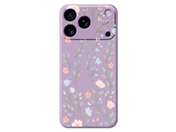 Capa Para Iphone 17 Pro Com Estampa De Flores Rosa E Azul Em Tpu - Roxa