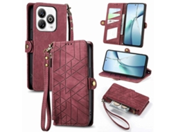 Capa De Celular De Couro Com Zíper Geométrico E Fivela Lateral