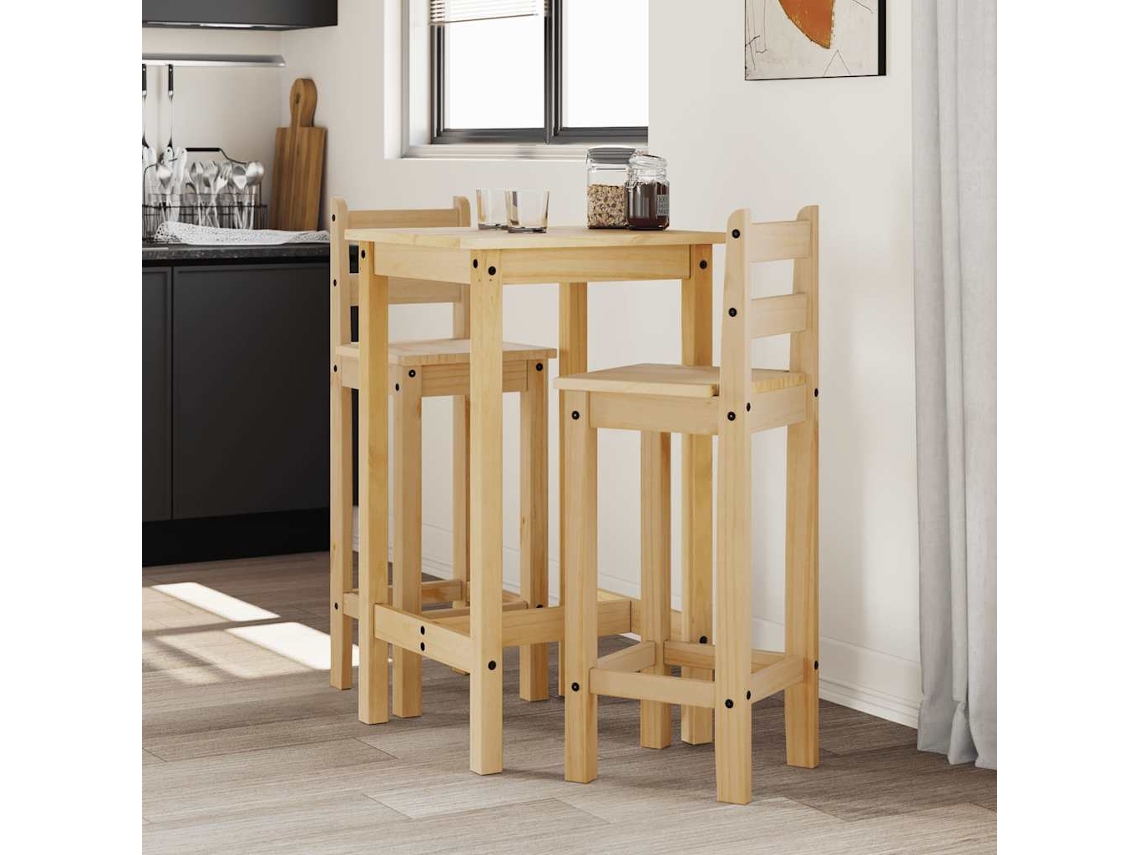 Vidaxl 3 Pcs Conjunto De Bar Pinho Maciço
