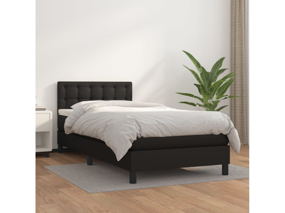 Cama Com Molas/colchão 90x190 Cm Couro Artificial Preto