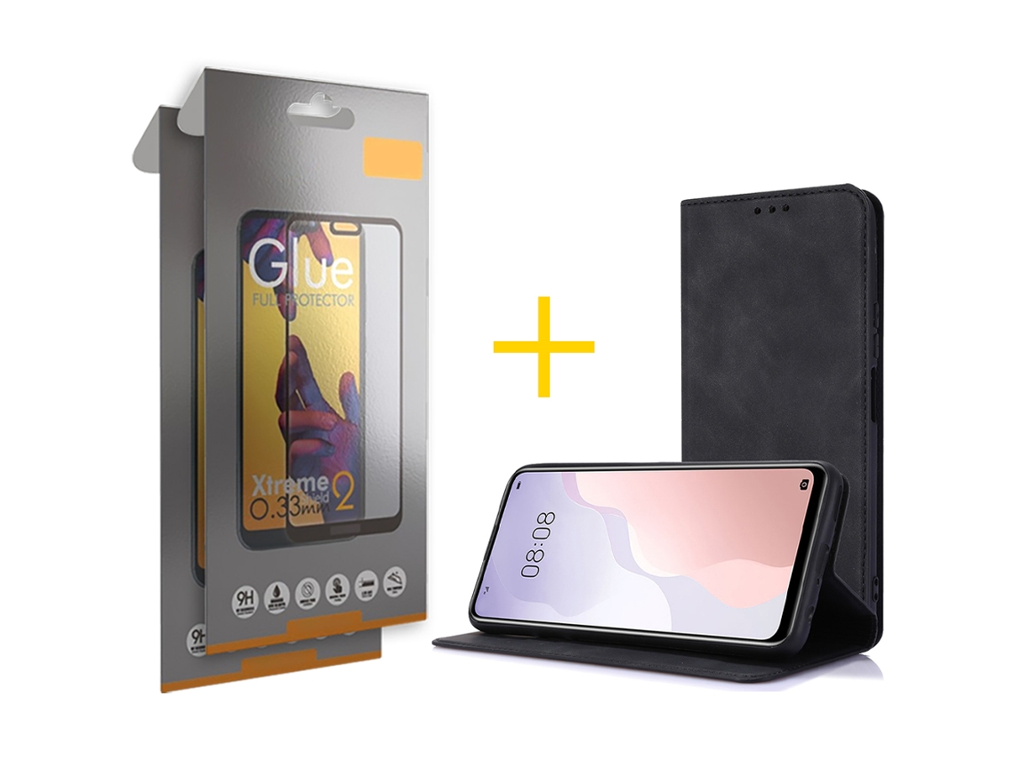 Pack 2 x Película de Vidro Temperado Full + Capa GANDY Oppo A60 PRM Flip Cover Preto