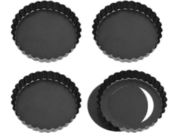 Rebe 4 Moldes para Tartaletas Mini com Fundo Desmontável 12 Cm, Revestimento Antiaderente, Molde de Assado para Tartas e Sobremesas (negro)