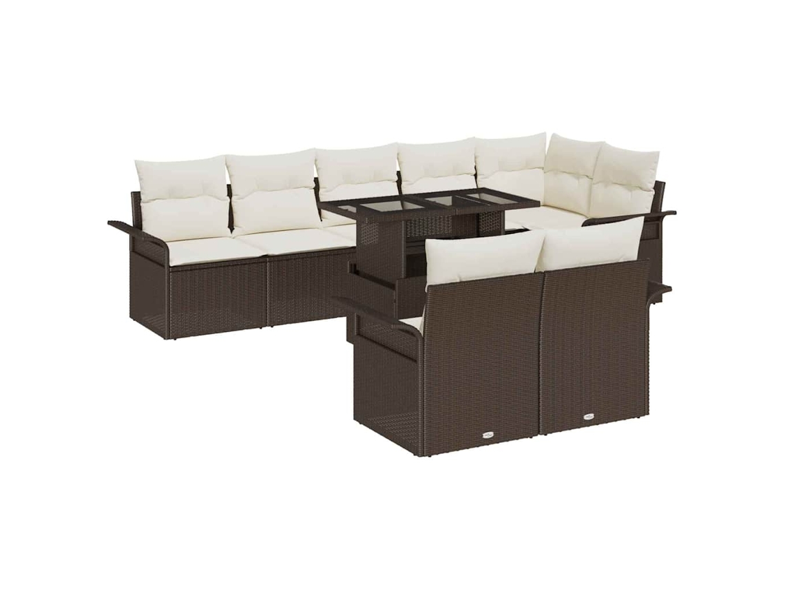 Vidaxl Conjunto De Sofá De Jardim 9 Unid. Castanho