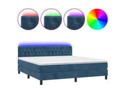 Cama Box Spring com Colchão LED Veludo Azul Escuro MAISON EXCLUSIVE (160x200 cm)