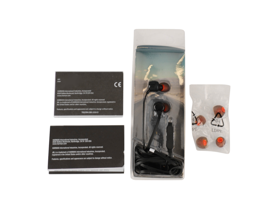 Fones de Ouvido Intra auriculares para Jogos com Cancelamento de Ruído JBL T110 Preto Silicone EOOCOO